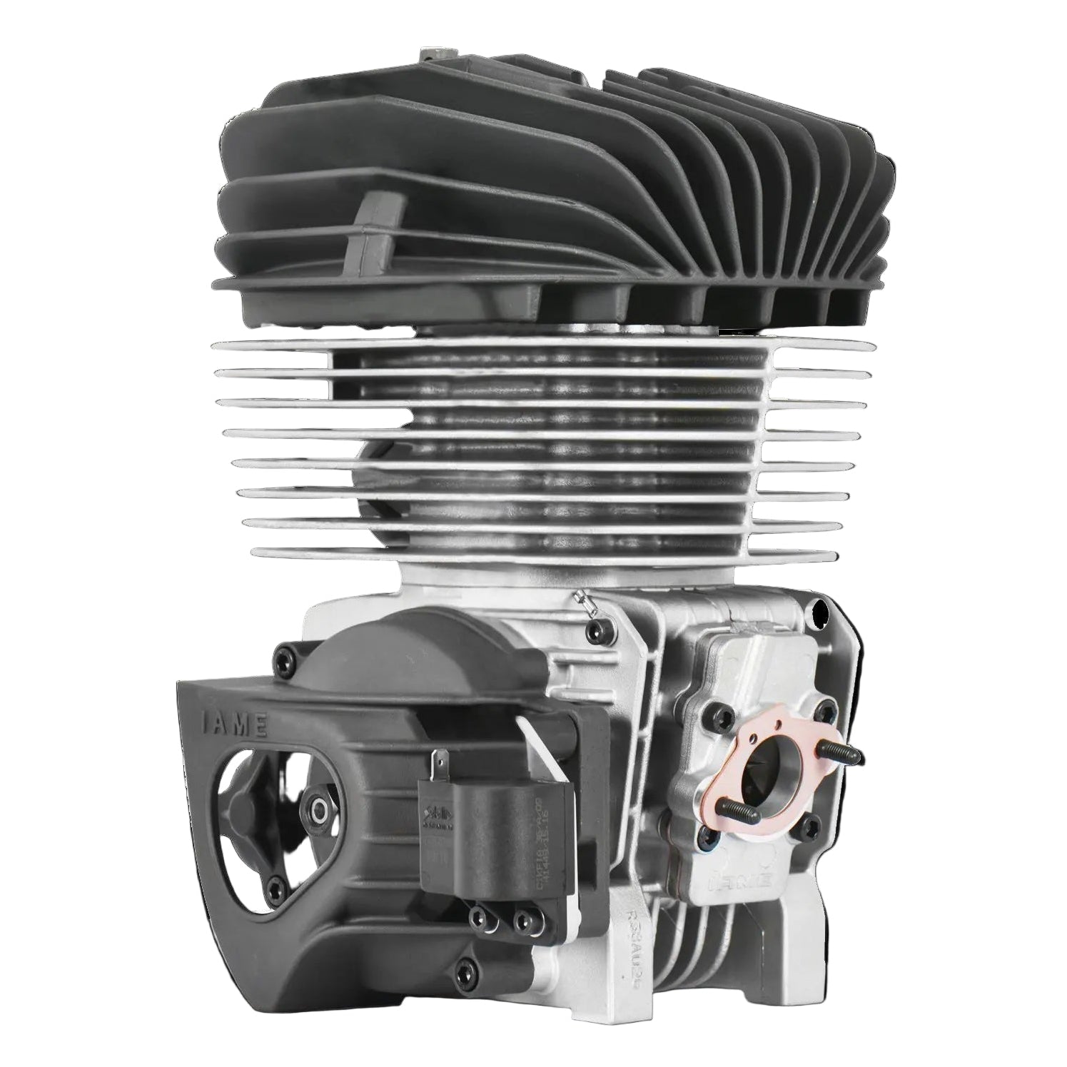 IAME KA100 Engine cylinder head on a black background